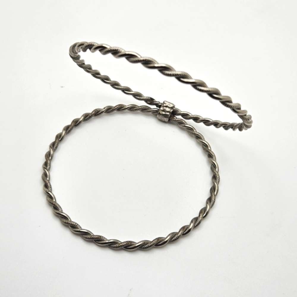 🟢3/$19🟢 Handmade Silver Twisted Double Dual Bangle Bracelet Stack - Picture 6 of 7